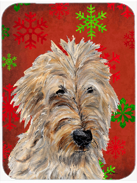 Golden Doodle 2 Large Size Red Snowflakes Holiday Glass Cutting Board