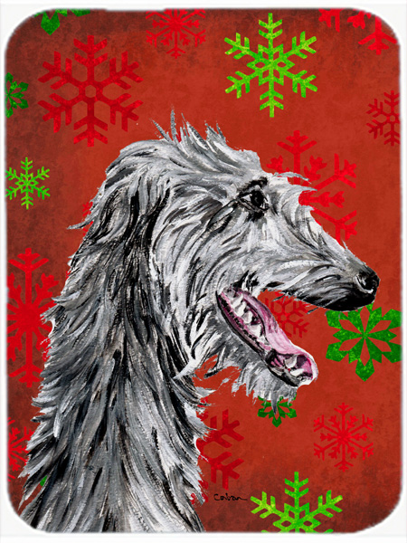 Scottish Deerhound Large Size Red Snowflakes Holiday Glass Cutting Board