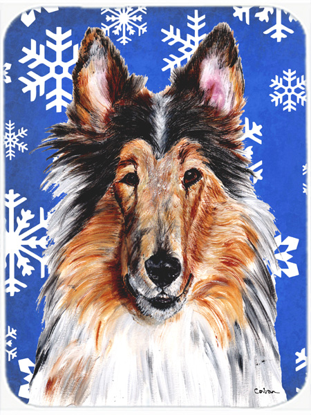 Collie Large Size Winter Snowflakes Glass Cutting Board