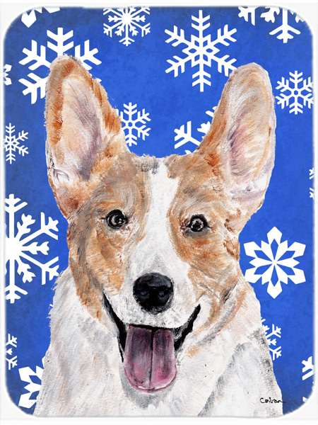 Cardigan Corgi Large Size Winter Snowflakes Glass Cutting Board