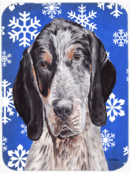Blue Tick Coonhound Large Size Winter Snowflakes Glass Cutting Board