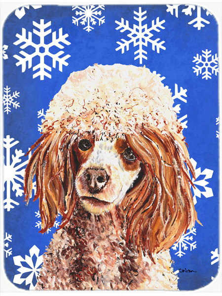 Red Miniature Poodle Large Size Winter Snowflakes Glass Cutting Board