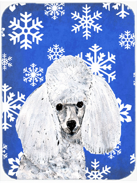 White Toy Poodle Large Size Winter Snowflakes Glass Cutting Board - Large