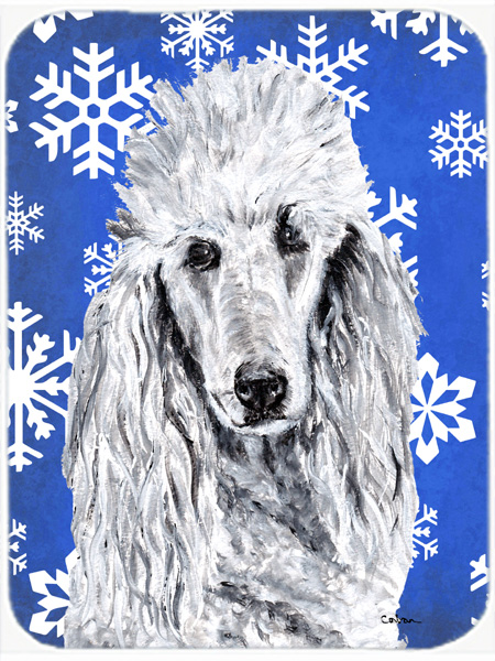White Standard Poodle Large Size Winter Snowflakes Glass Cutting Board - Large
