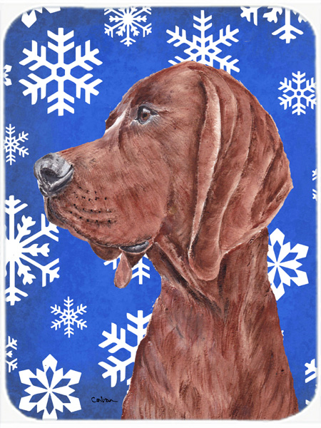 SC9779LCB Redbone Coonhound Large Size Winter Snowflakes Glass Cutting Board