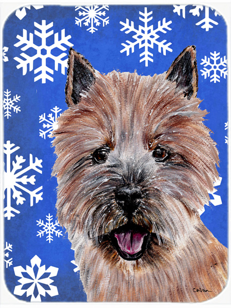 Norwich Terrier Large Size Winter Snowflakes Glass Cutting Board