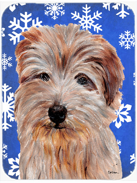 Norfolk Terrier Large Size Winter Snowflakes Glass Cutting Board