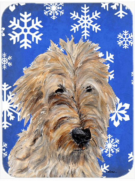 Golden Doodle 2 Large Size Winter Snowflakes Glass Cutting Board