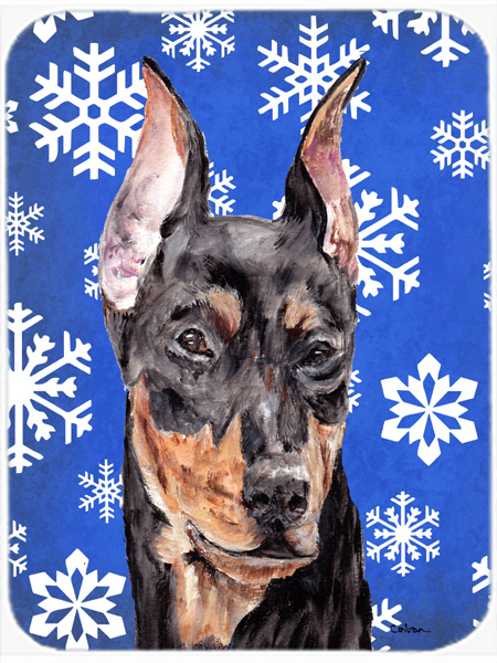 German Pinscher Large Size Winter Snowflakes Glass Cutting Board