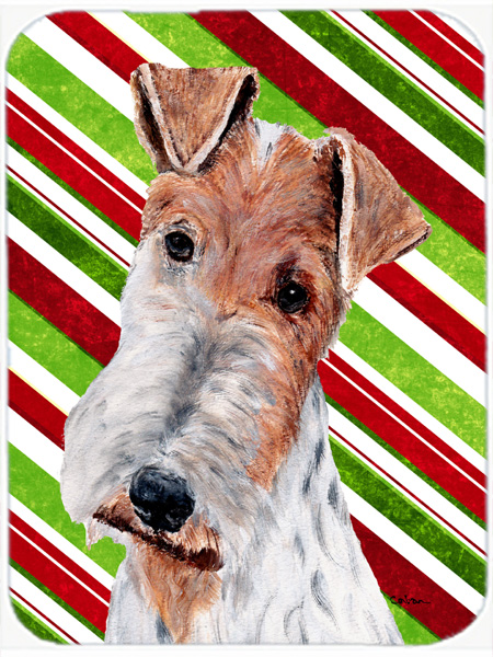 Wire Fox Terrier Large Size Candy Cane Christmas Glass Cutting Board