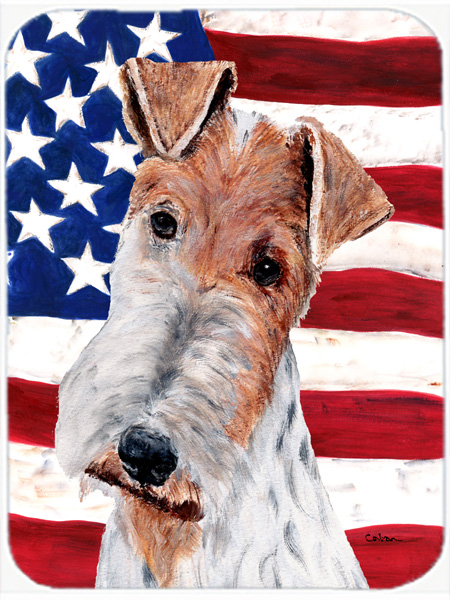 SC9628MP Wire Fox Terrier With American Flag Usa Mouse Pad- Hot Pad Or Trivet- 7.75 x 9.25 In.