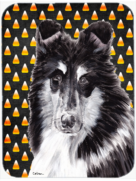 Black And White Collie Candy Corn Halloween Mouse Pad, Hot Pad Or Trivet, 7.75 x 9.25 In.