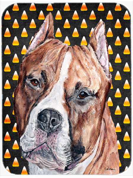 Staffordshire Bull Terrier Staffie Candy Corn Halloween Mouse Pad, Hot Pad Or Trivet, 7.75 x 9.25 In.