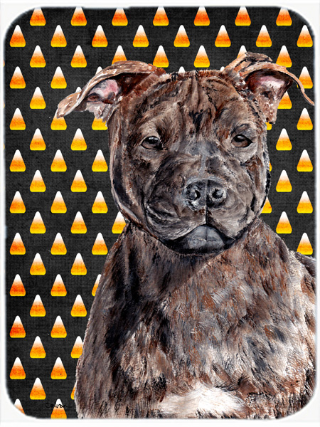 Staffordshire Bull Terrier Staffie Candy Corn Halloween Mouse Pad, Hot Pad Or Trivet, 7.75 x 9.25 In.