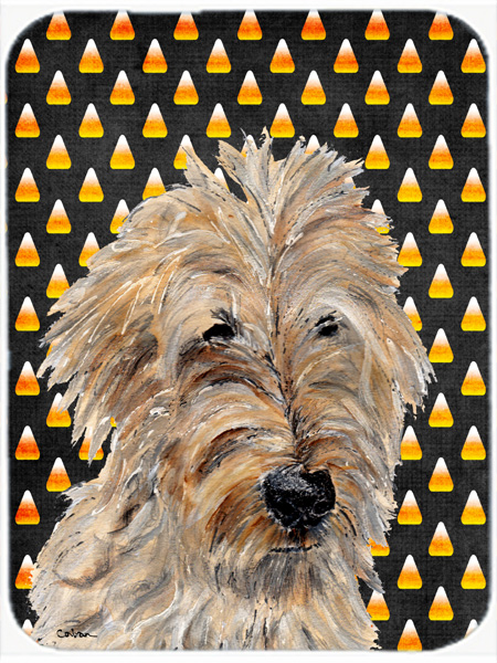 SC9667MP Golden Doodle 2 Candy Corn Halloween Mouse Pad- Hot Pad Or Trivet- 7.75 x 9.25 In.