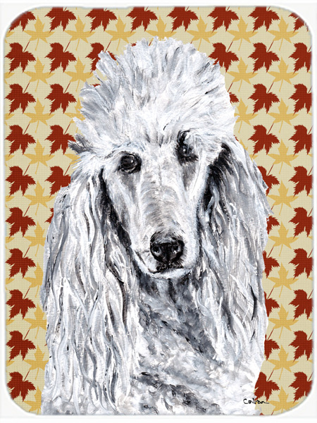 SC9679MP White Standard Poodle Fall Leaves Mouse Pad- Hot Pad Or Trivet- 7.75 x 9.25 In.