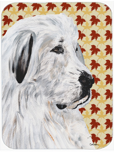 Great Pyrenees Fall Leaves Mouse Pad, Hot Pad Or Trivet, 7.75 x 9.25 In.