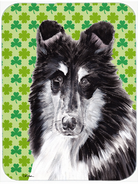 Black And White Collie Lucky Shamrock St. Patricks Day Mouse Pad, Hot Pad Or Trivet, 7.75 x 9.25 In.