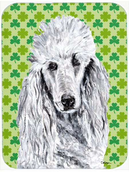 SC9727MP White Standard Poodle Lucky Shamrock St. Patricks Day Mouse Pad- Hot Pad Or Trivet- 7.75 x 9.25 In.