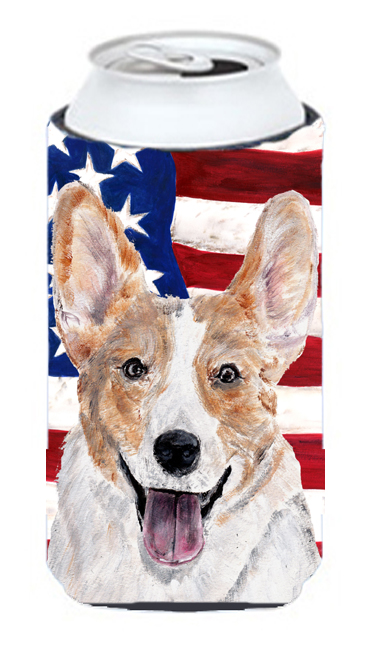 Cardigan Corgi With American Flag Usa Tall Boy bottle sleeve Hugger  22 To 24 Oz.