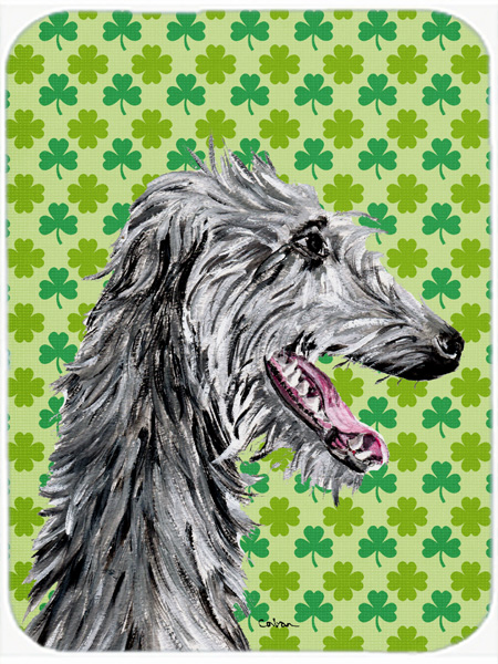Scottish Deerhound Lucky Shamrock St. Patricks Day Mouse Pad, Hot Pad Or Trivet, 7.75 x 9.25 In.
