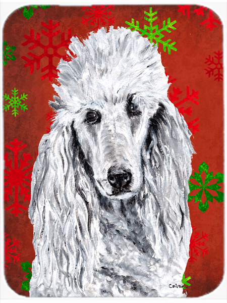 SC9751MP White Standard Poodle Red Snowflakes Holiday Mouse Pad- Hot Pad Or Trivet- 7.75 x 9.25 In.