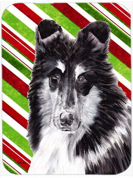Black And White Collie Candy Cane Christmas Mouse Pad, Hot Pad Or Trivet, 7.75 x 9.25 In.