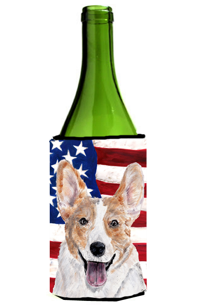 Cardigan Corgi With American Flag Usa Wine bottle sleeve Hugger 24 Oz.