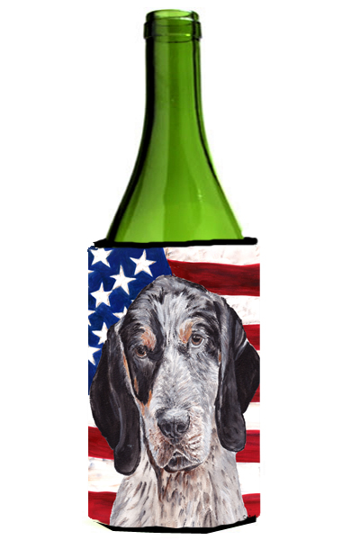 Blue Tick Coonhound With American Flag Usa Wine bottle sleeve Hugger 24 Oz.
