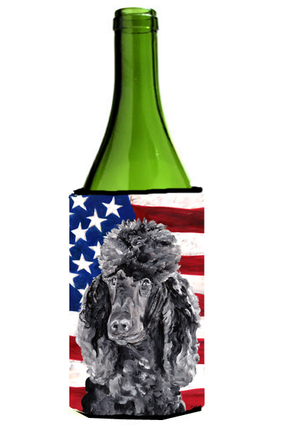 Black Standard Poodle With American Flag Usa Wine bottle sleeve Hugger 24 Oz.