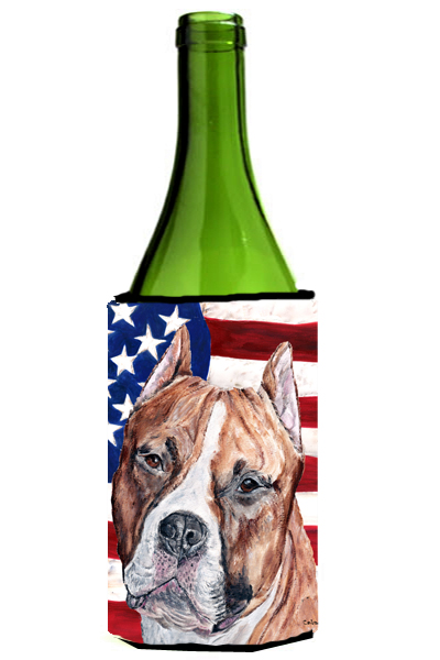 Staffordshire Bull Terrier Staffie With American Flag Usa Wine bottle sleeve Hugger 24 Oz.
