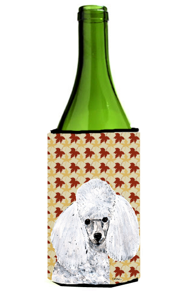 White Toy Poodle Fall Leaves Wine bottle sleeve Hugger  24 Oz.