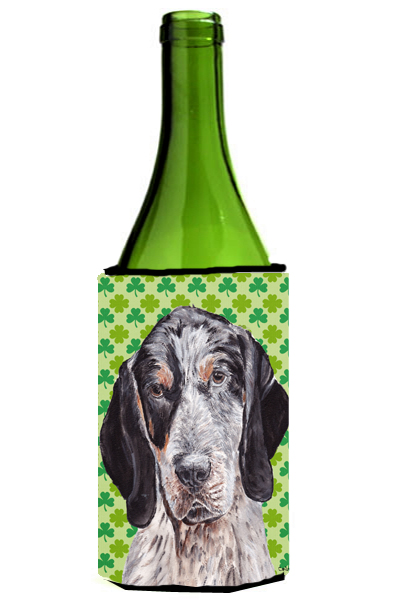 Blue Tick Coonhound Lucky Shamrock St. Patricks Day Wine bottle sleeve Hugger 24 Oz.