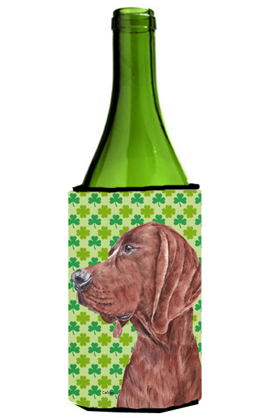 Redbone Coonhound Lucky Shamrock St. Patricks Day Wine bottle sleeve Hugger 24 Oz.