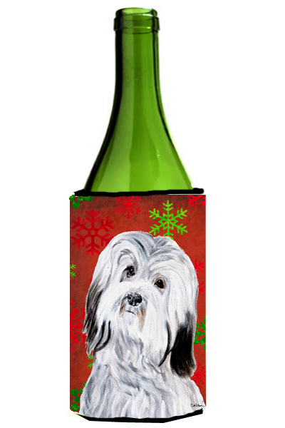 Havanese Red Snowflakes Holiday Wine bottle sleeve Hugger 24 Oz.