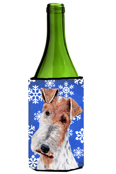 Wire Fox Terrier Winter Snowflakes Wine bottle sleeve Hugger 24 Oz.
