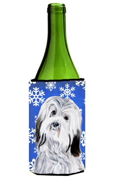 Havanese Winter Snowflakes Wine bottle sleeve Hugger 24 Oz.