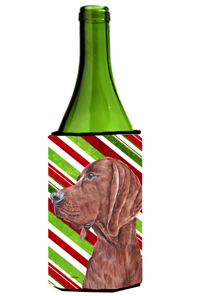 Redbone Coonhound Candy Cane Christmas Wine bottle sleeve Hugger  24 Oz.