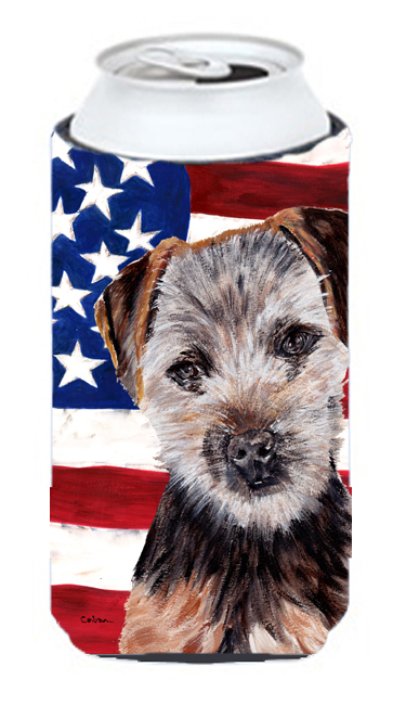 Norfolk Terrier Puppy With American Flag Usa Tall Boy bottle sleeve Hugger 22 To 24 Oz.