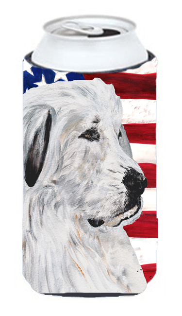 Great Pyrenees With American Flag Usa Tall Boy bottle sleeve Hugger 22 To 24 Oz.