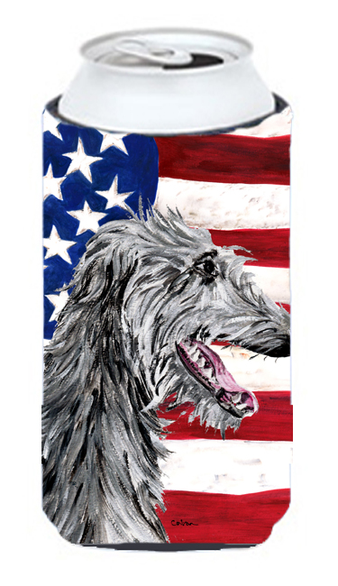 Scottish Deerhound With American Flag Usa Tall Boy bottle sleeve Hugger 22 To 24 Oz.