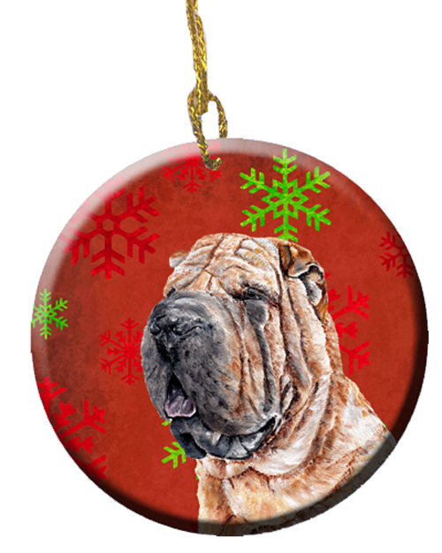 Shar Pei Red Snowflakes Holiday Ceramic Ornament