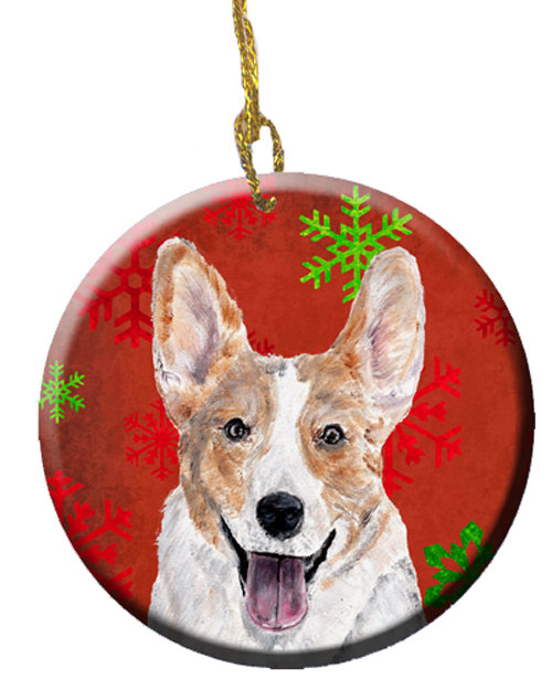 Cardigan Corgi Red Snowflakes Holiday Ceramic Ornament