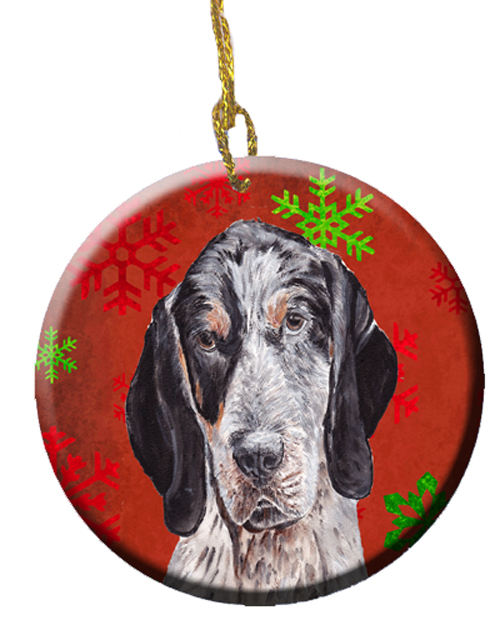 Blue Tick Coonhound Red Snowflakes Holiday Ceramic Ornament