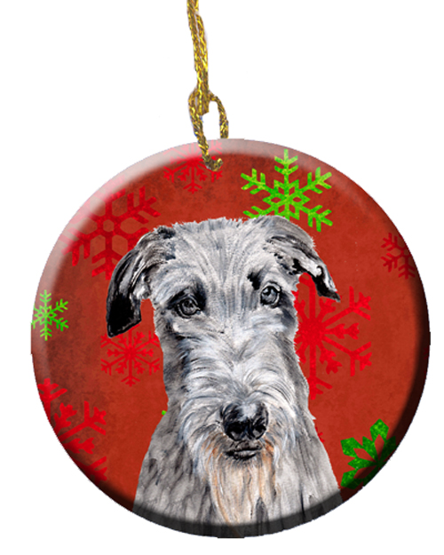 Scottish Deerhound Red Snowflakes Holiday Ceramic Ornament
