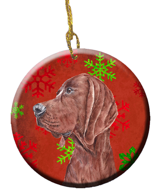 Redbone Coonhound Red Snowflakes Holiday Ceramic Ornament