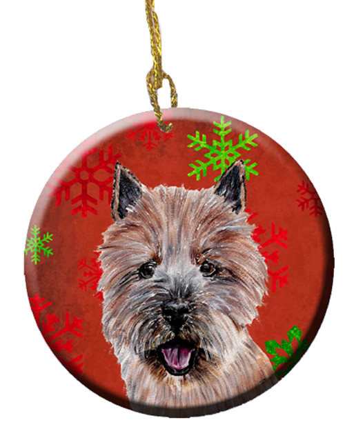 Norwich Terrier Red Snowflakes Holiday Ceramic Ornament