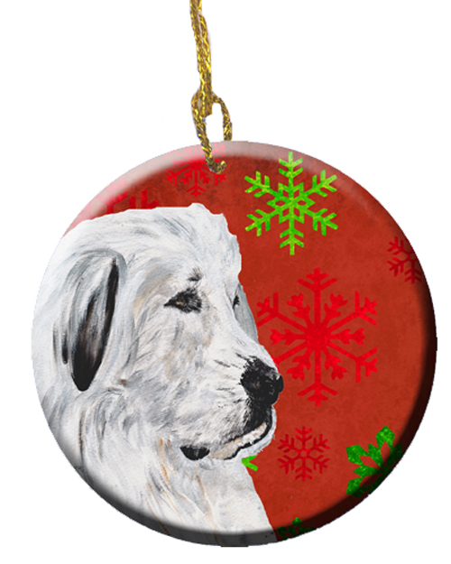 Great Pyrenees Red Snowflakes Holiday Ceramic Ornament
