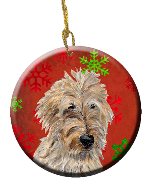 Golden Doodle 2 Red Snowflakes Holiday Ceramic Ornament