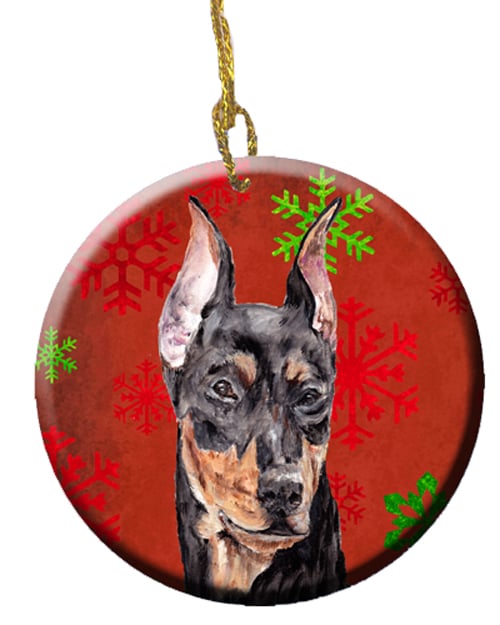 German Pinscher Red Snowflakes Holiday Ceramic Ornament